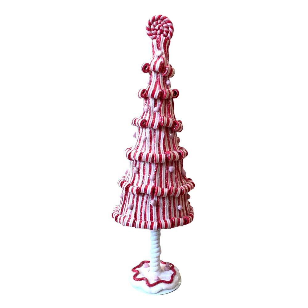 Peppermint Square Candy Cone Ribbon Tree 16" Christmas Holiday Red White NEW